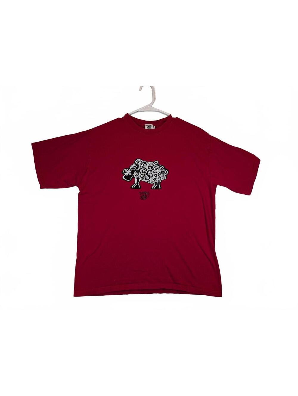 Karma Tartal Sheep Graphic Red Crewneck Short Sleeve T-Shirt Mens Medium